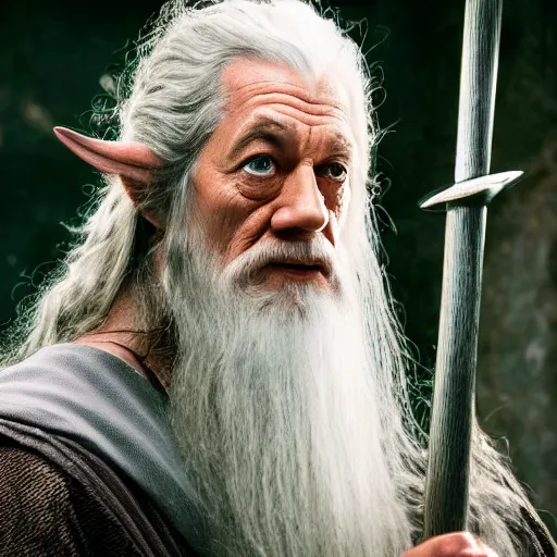 Image similar to film still of gandalf starring as the hulk, ( eos 5 ds r, iso 1 0 0, f / 8, 1 / 1 2 5, 8 4 mm, postprocessed, crisp face, facial features )