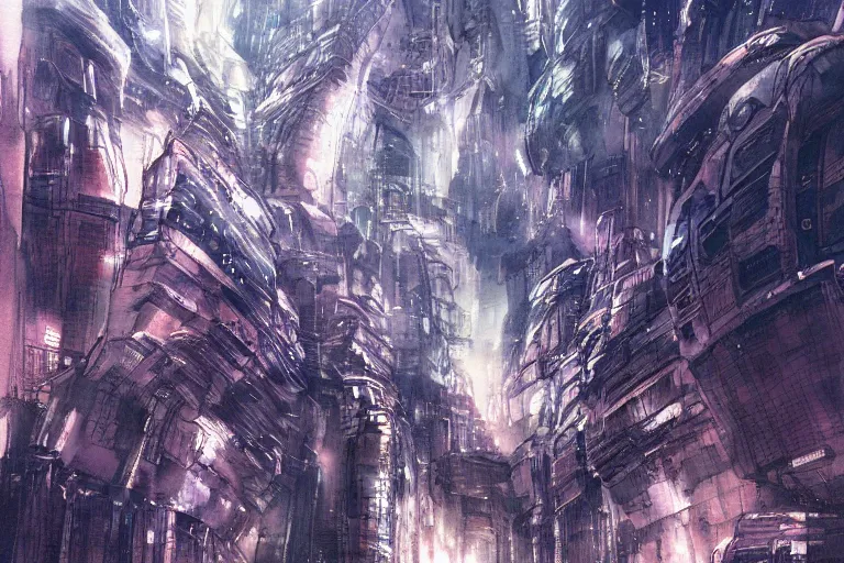 Prompt: a vast planetary sci-fi city by Yoshitaka Amano, watercolor illustration, artstation, dramatic scenery, masterpiece, aesthetic