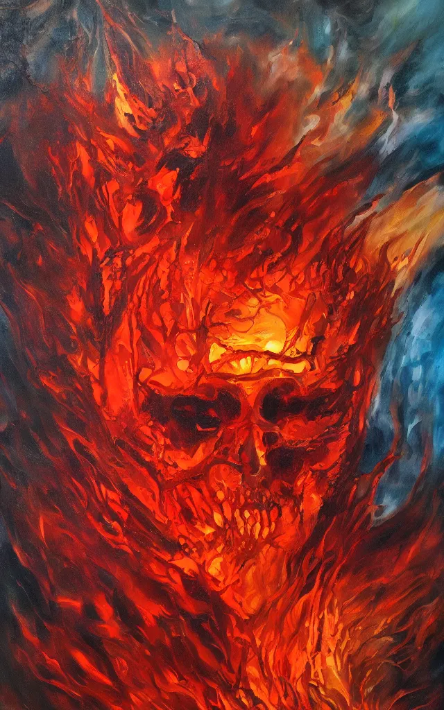 Image similar to red king of the amber mythos fallen celestial spirit, award winning oil painting, sharp color palette