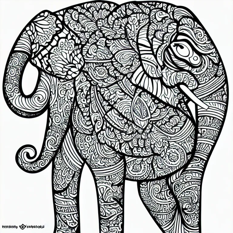 Image similar to beautiful elephant, ornamental, fractal, line art, vector, outline, simplified, colouring page