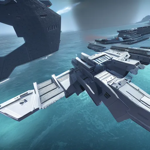 Image similar to high tech battleship from dual universe, game screenshot