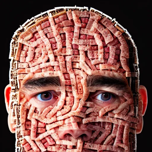 Prompt: a face made of ham slices made of tom hanks, 8 k, trending on artstation, 8 0 mm photography, hyperrealistic