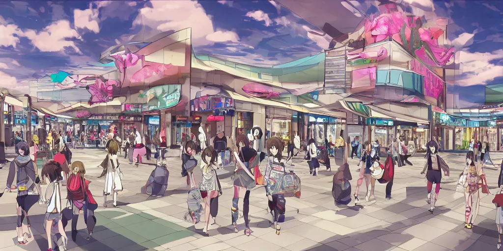 Image similar to mall at daytime, anime!, award - winning digital art