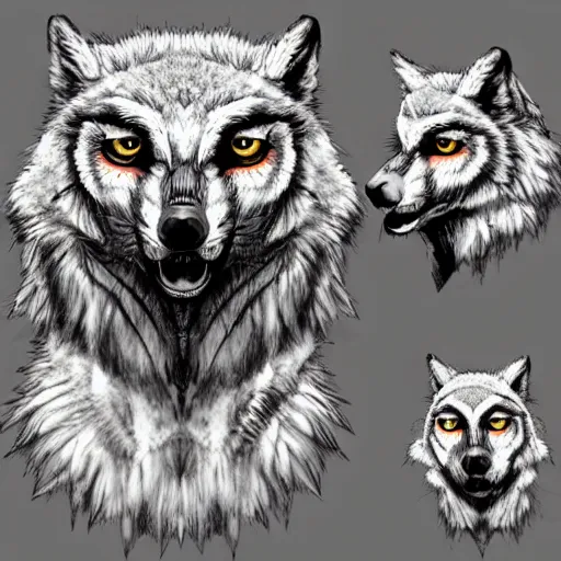 Image similar to ( ( ( wolf ) ) ) with the head of an owl, animal reference sheet, featured on artstation