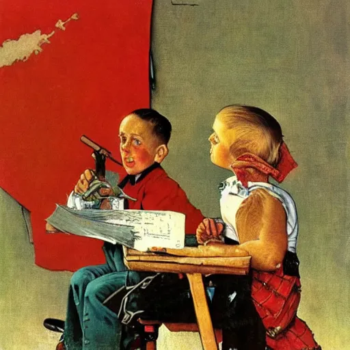 Image similar to norman rockwell painting promoting communism, marxism