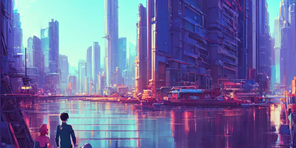 Prompt: Wil Wheaton, city background, intricate, highly detailed, digital painting, artstation, official media, anime key visual, concept art, rich vivid colors, ambient lighting, sharp focus, illustration, art by Artgerm, Makoto Shinkai, Ilya Kuvshinov, Lois Van Baarle, and Rossdraws