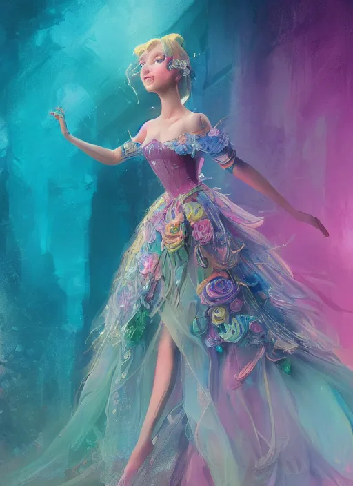 Image similar to detailed full body concept art illustration colorful pastel painting of a Disney princess in full intricate clothing, ultra detailed, digital art, octane render, 4K, dystopian, micro details