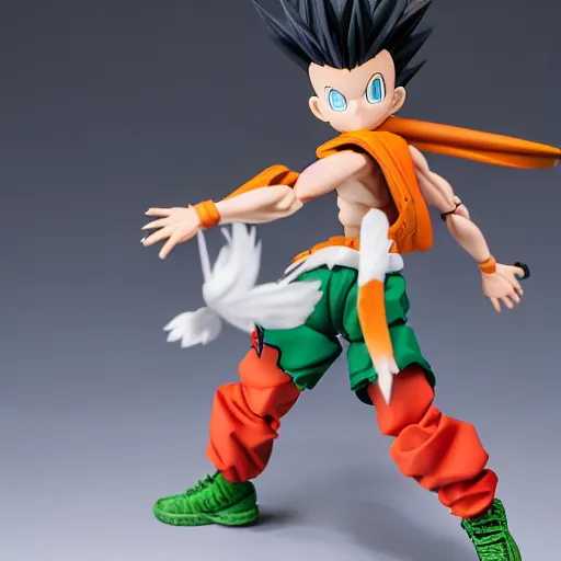 Image similar to gon freecss, hunterxhunter, actionfigure, product shoot, studio lighting