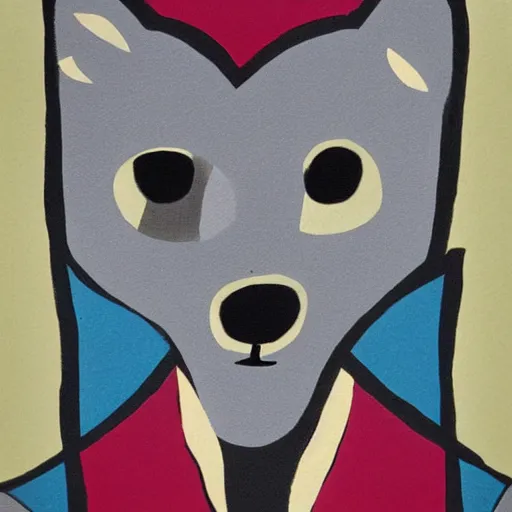 Prompt: A Bauhaus style painting of a anthropomorphic furry wolf