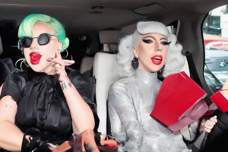 Image similar to lady gaga and judy garland carpool karaoke