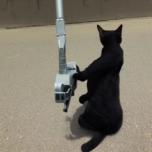 Prompt: cat pointing a gun at camera