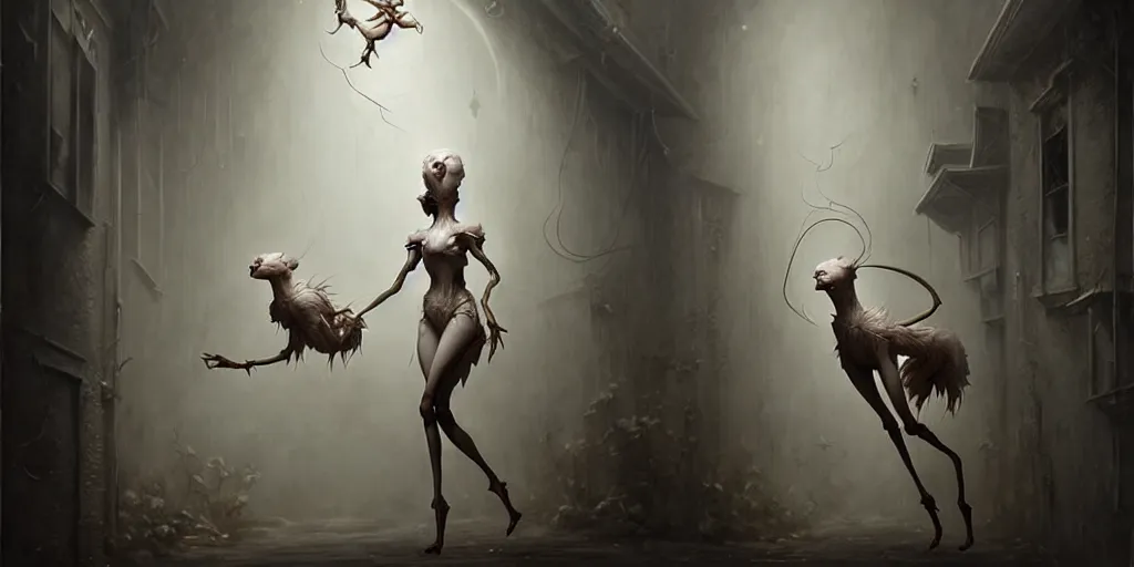 Prompt: ultra realistic, beautiful female puppet moving through a cloistered back alley, in the style of peter mohrbacher by weta digital and beth cavener, high symmetry, intricate, elegant, evocative, masterpiece, award winning, high face symmetry, high realism