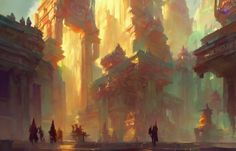 Prompt: greg manchess concept art of a the colorful temple dimension, key visual, ambient lighting, highly detailed, digital painting, artstation, concept art, sharp focus, by makoto shinkai and akihiko yoshida and hidari and wlop and greg rutkowski