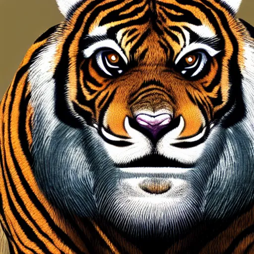 Image similar to sabertooth tiger with large tusks drawn like a bored ape nft, cartoon style