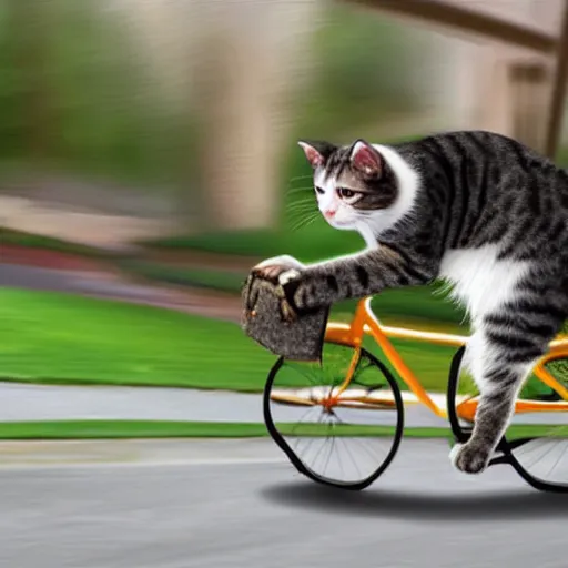 Prompt: cat riding a bicycle,photorealistic