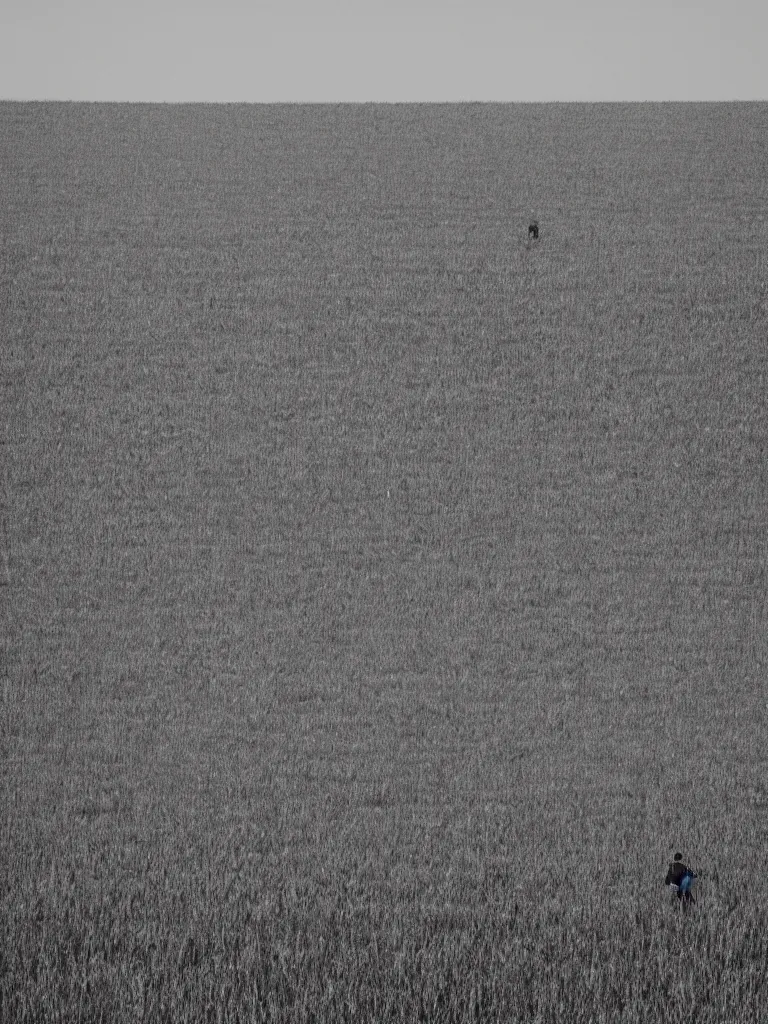 Prompt: field with human silhouettes running, black and white