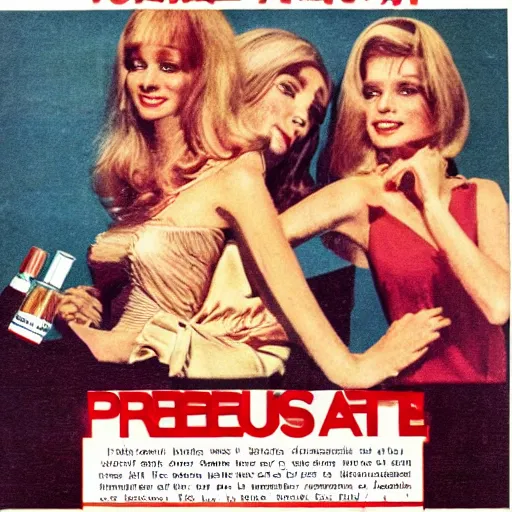 Image similar to advertisement from a 1 9 7 0 s magazine for perfume