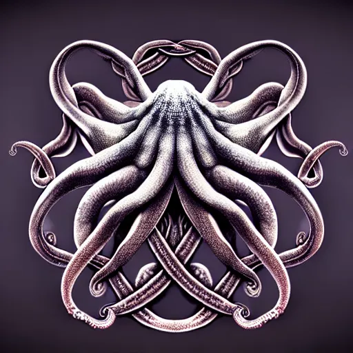 Image similar to a dramatic and beautiful digital matte painting of large realistic octopus with legs made of fractal celtic knots, trending on cgartist, hi-fructose, mandala, string wall art, ultra detailed 8k