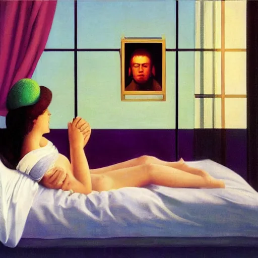 Image similar to a happy morning to wake up feeling great by Raphael, Hopper, and Rene Magritte. detailed, romantic, enchanting, trending on artstation.