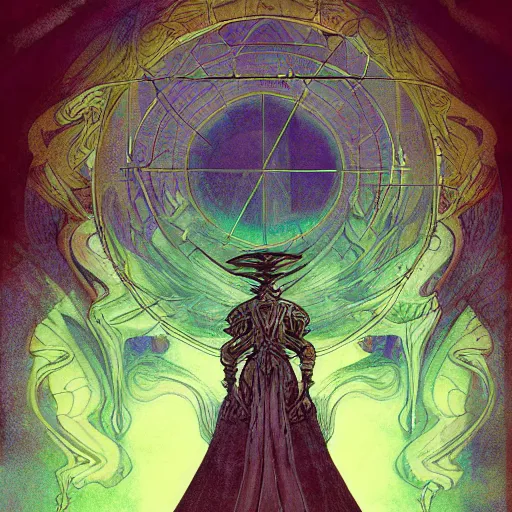 Prompt: album art priest casting divine spacesword spell , in the style of Greg Broadmore and Arthur Rackham and Moebius,trending on artstation, light lighting side view,digital art,surrealism ,macro,blueprint ,vaporwave ,