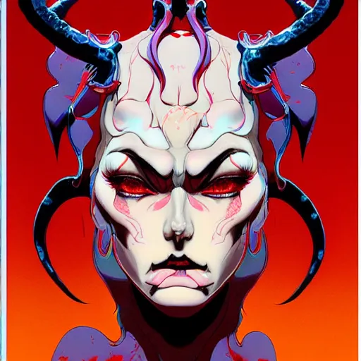 Image similar to prompt : devil women with horns soft light painted by james jean and katsuhiro otomo and erik jones, inspired by akira anime, smooth face feature, intricate oil painting, high detail illustration, sharp high detail, manga and anime 1 9 9 9