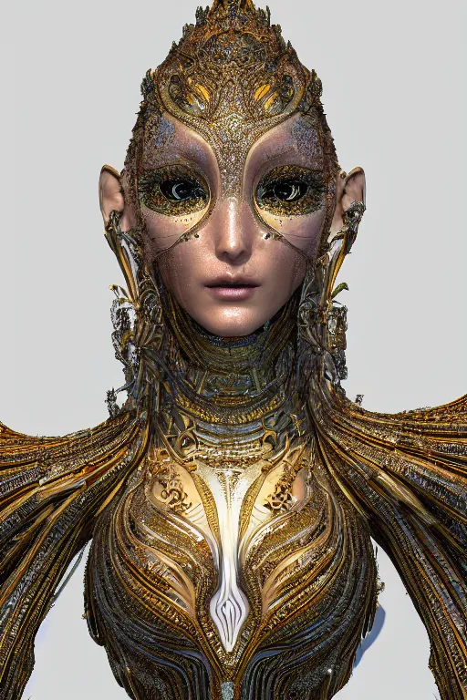 Prompt: a highly detailed metahuman 4 k close up render of an alien goddess bella hadid as nataraja in iris van herpen dress schiaparelli in diamonds swarovski and jewelry in style of alphonse mucha gustav klimt trending on artstation made in unreal engine 4