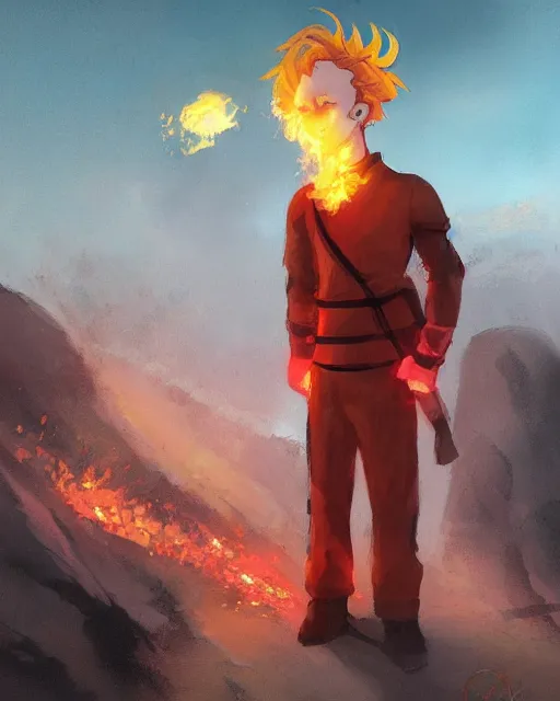 Image similar to [ [ [ [ [ [ squidward ] ] ] ] ] wearing fire nation clothing and practicing firebending outside at susnset, [ [ [ [ [ [ greg rutkowski ] ] ] ] ] ]