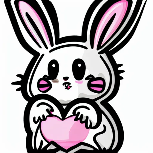 Prompt: adorable bunny hugging a heart, vector art sticker illustration, pixiv