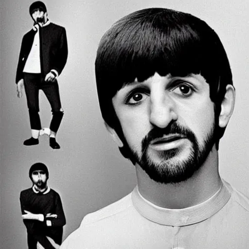 Image similar to Ringo Starr x4, The Ringles, The Beatles but every member is Ringo Starr, 1965 photograph