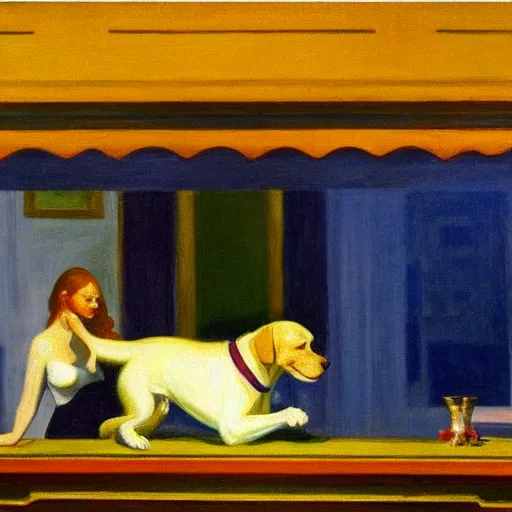 Prompt: The dog and the jewelry by Edward hopper