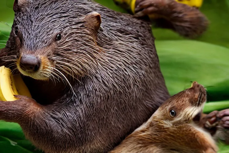 Prompt: a beaver stealing bananas from an orphanage, 4 k, extremely detailed, high quality, award - winning,