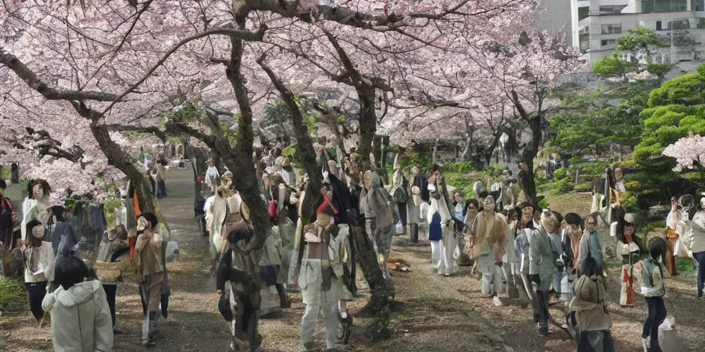 Prompt: from the suffering of man we brought forth the new coming of age world, where we grow trees and sakura, the tech of our ancestors will live on as we march forward into the future, god speed to all and that our future will be better than our forefathers