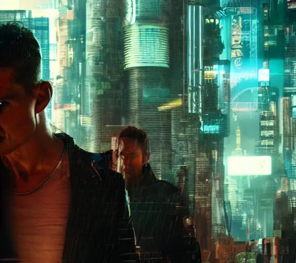 Prompt: high - resolution 8 k video still from a cyberpunk movie starring tom cruise,