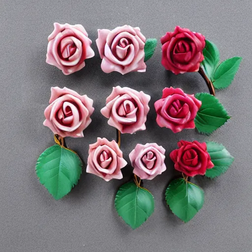 Prompt: marble carving, rose in progressive states of bloom, photorealistic, detailed, rose buds, budding roses, full bloom, partial bloom, decorative ornament design