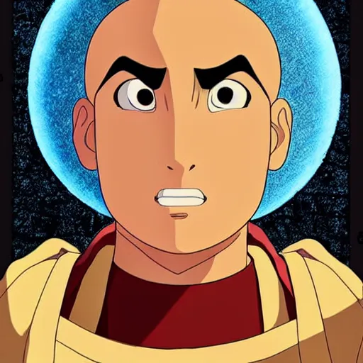 Image similar to Avatar Aang in the style of Studio Ghibli, detailed face