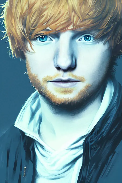 Image similar to ed sheeran, manga cover art, detailed color portrait, artstation trending, 8 k, greg rutkowski