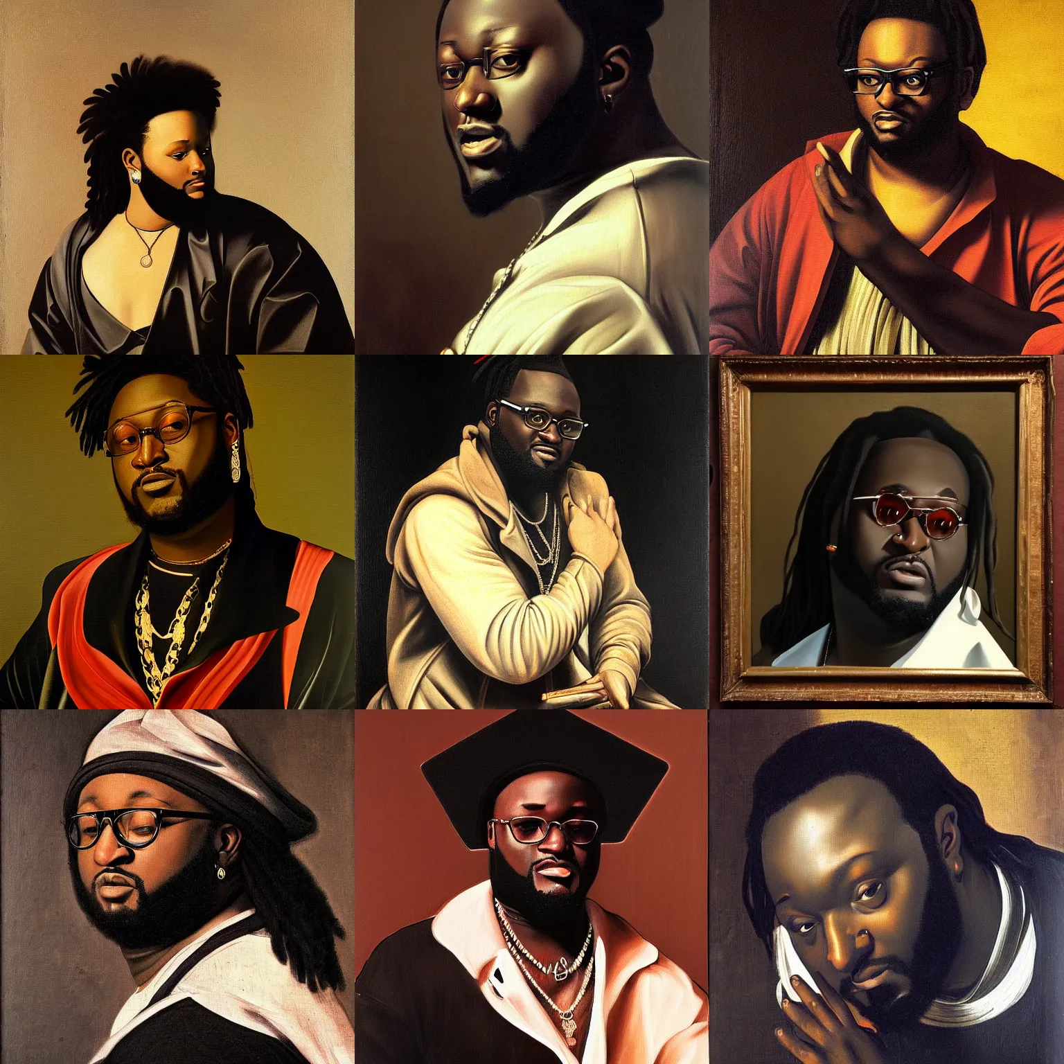 Prompt: a tenebrism painting of t - pain by caravaggio