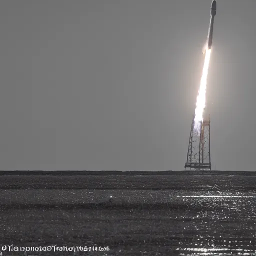 Prompt: SpaceX starship full stack launching from Boca Chica Texas to the moon, black and white, award winning photography, 4k