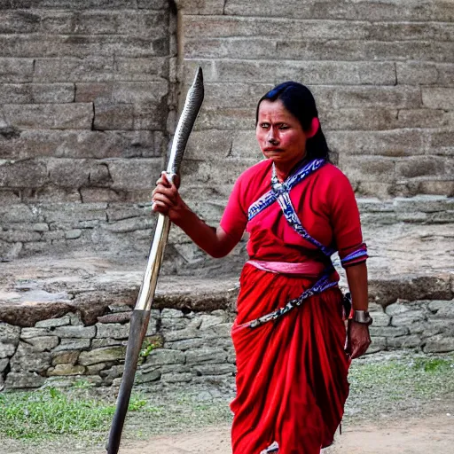 Image similar to a nepali woman carrying a sword, art