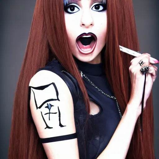 Prompt: ariana grande modeling as misa amane from death note, professional photograph