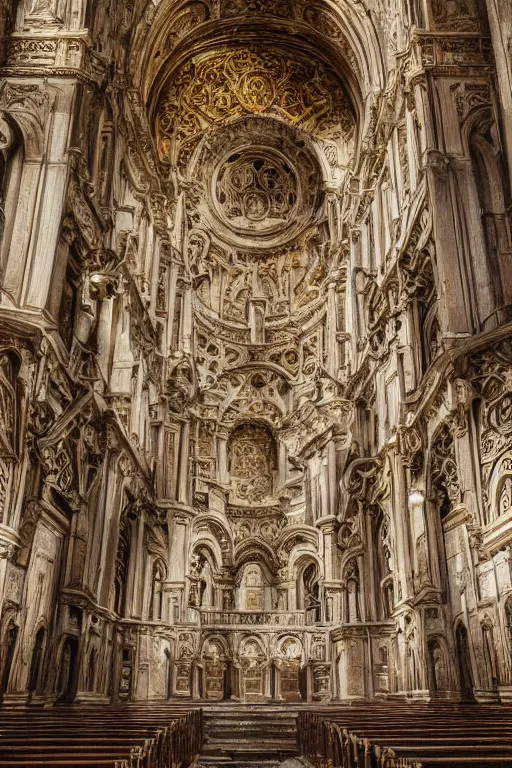 Image similar to photo inside an abandoned cathedral, ornate highly detailed intricate