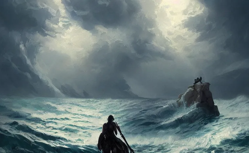 Prompt: A painting of Poseidon trending on artstation in the style of Greg Rutkowski