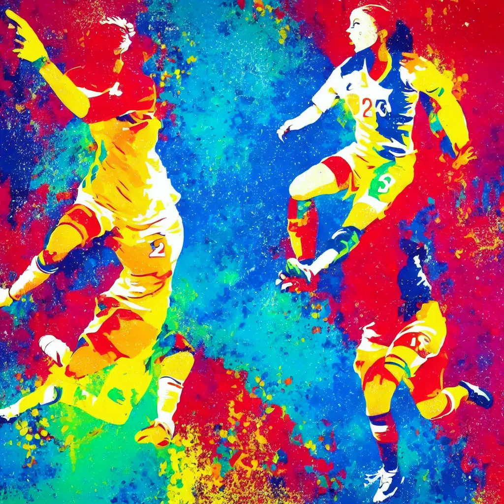 Prompt: colorful abstract art of a female soccer player