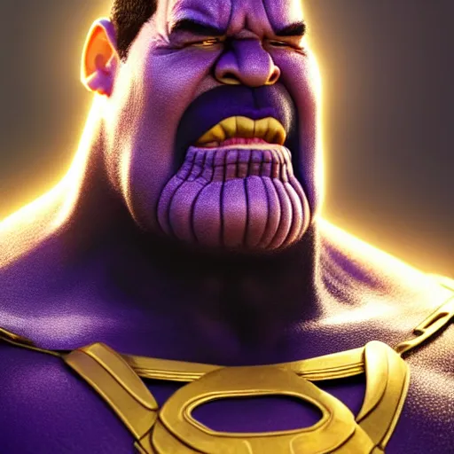 Image similar to a portrait of abdelfattah elsisi as thanos, the pixar adaptation, with same hairstyle, angry facial expressions, hyper detailed, digital art, trending in artstation, cinematic lighting, studio quality, smooth render, unreal engine 5 rendered, octane rendered