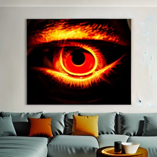 Image similar to collage, wall of eyes, reflections, fire, flames, wall of eyes, hd photograph