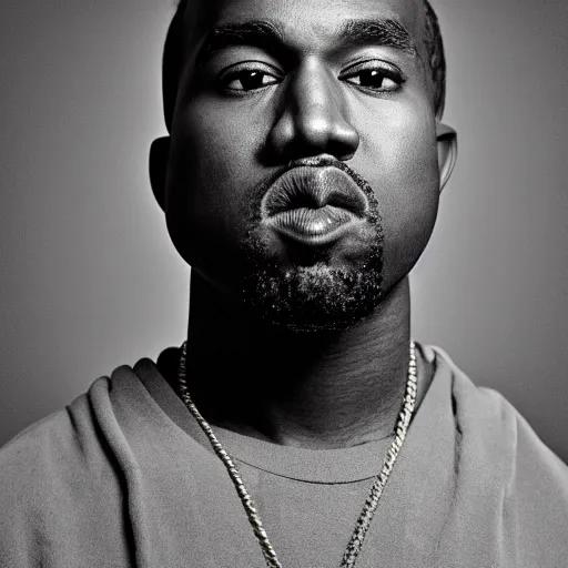 Image similar to the face of young kanye west wearing yeezy clothing at 2 3 years old, black and white portrait by julia cameron, chiaroscuro lighting, shallow depth of field, 8 0 mm, f 1. 8