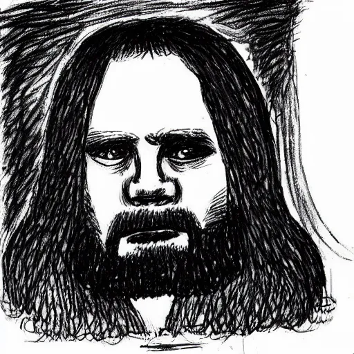 Image similar to “ a sketch of Charlie Manson in the style of robert crumb”