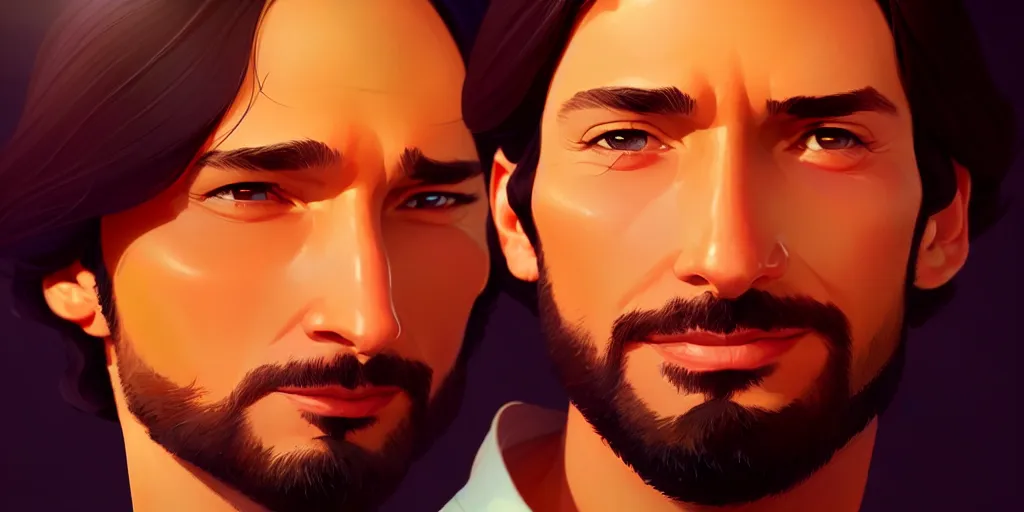 Image similar to low angle portrait of Rodrigo Santoro, tepainting concept Blizzard pixar maya engine on stylized background splash comics global illumination lighting artstation lois van baarle, ilya kuvshinov, rossdraws