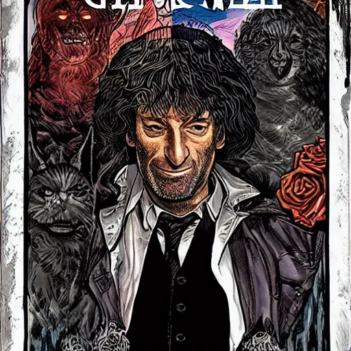 Image similar to neil gaiman an american gods mr wednesday comic book cover, marvel, dark art style