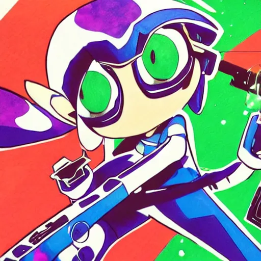 Image similar to inkling with splattershot, splatoon, comic art, anime art